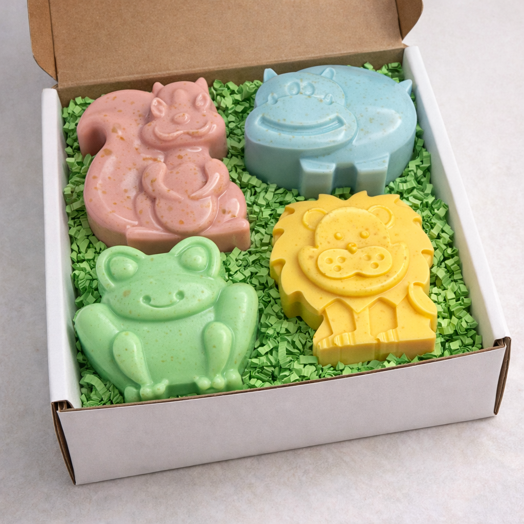 Kids Animal Soap Set – Gentle Care Box (4 Soaps)