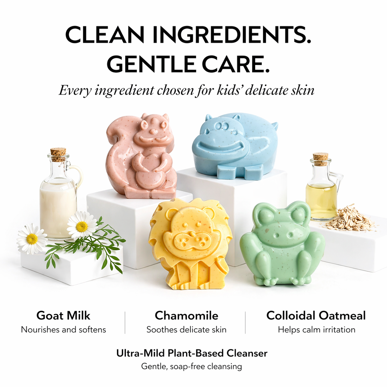 Kids Animal Soap Set – Gentle Care Box (4 Soaps)
